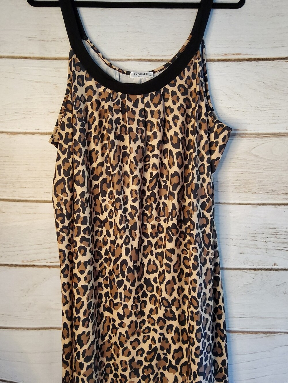 Leopard Print Sleeveless Sleep Gown with Black Trim - Women's Sleeveless Top